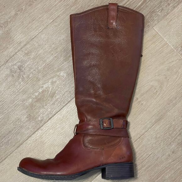 Born BOC Boots Riding Ankle Straps Zip up Brown Cognac Leather Tall 8/39 Comfy - Picture 3 of 11